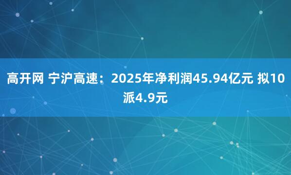 高开网 宁沪高速:2025年净利润45.94亿元 拟10派4.9元